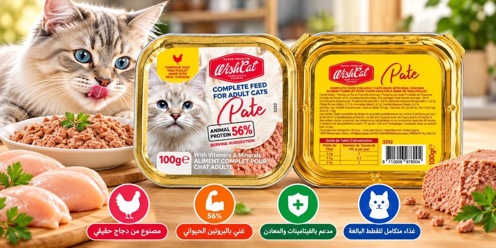 باتيه WishCat للقطط البالغة بالدجاج – غذاء رطب متكامل 100 غرام
