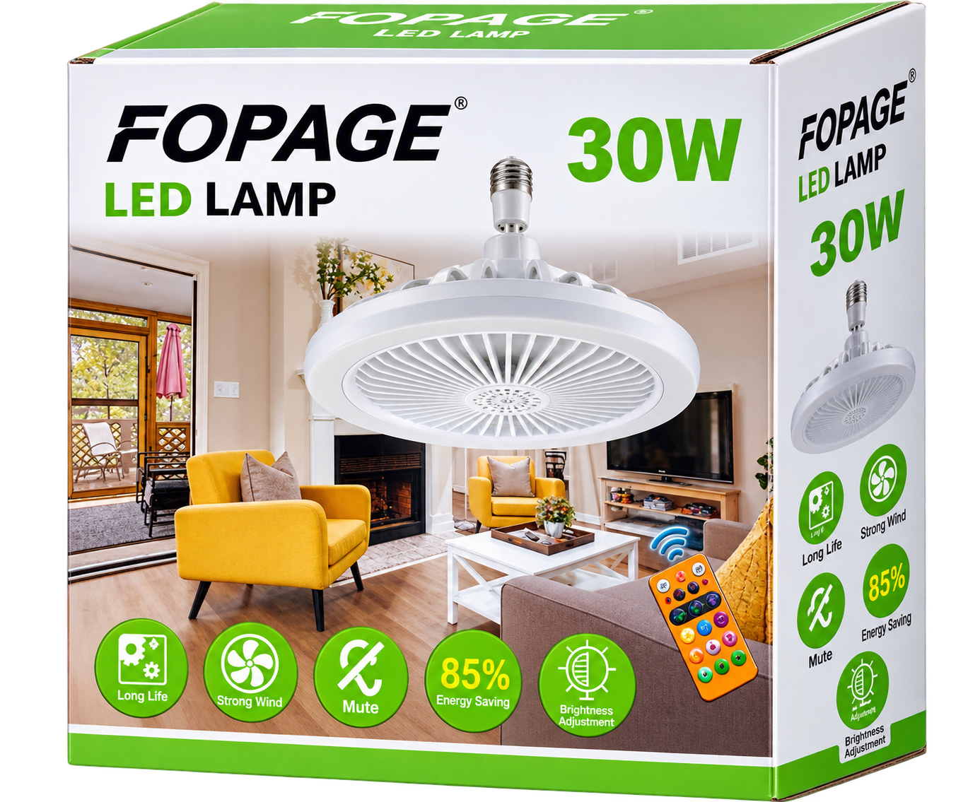 مصباح LED FOPAGE 30W بمروحة قوية وإضاءة قابلة للتعديل