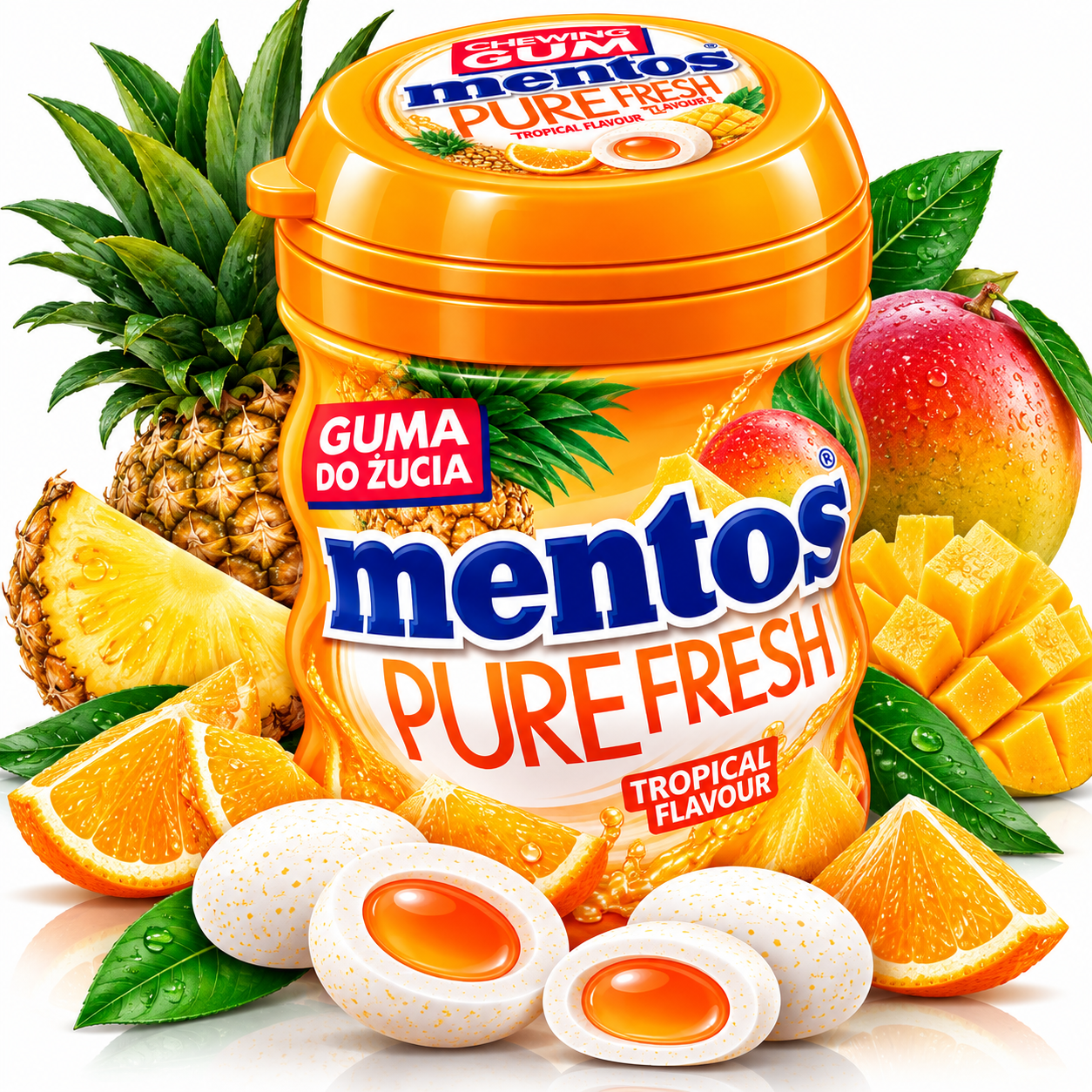 Mentos Pure Fresh Tropical Flavour – علكة بنكهة الفواكه الاستوائية