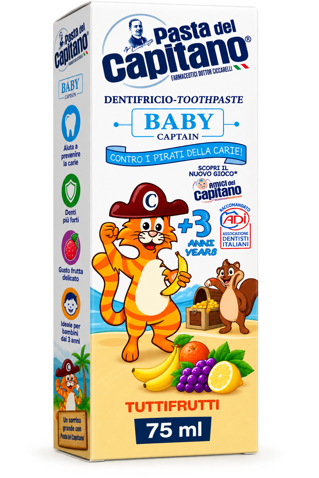 معجون أسنان Pasta del Capitano Baby Captain للأطفال +3 سنوات – نكهة الفواكه، 75 مل