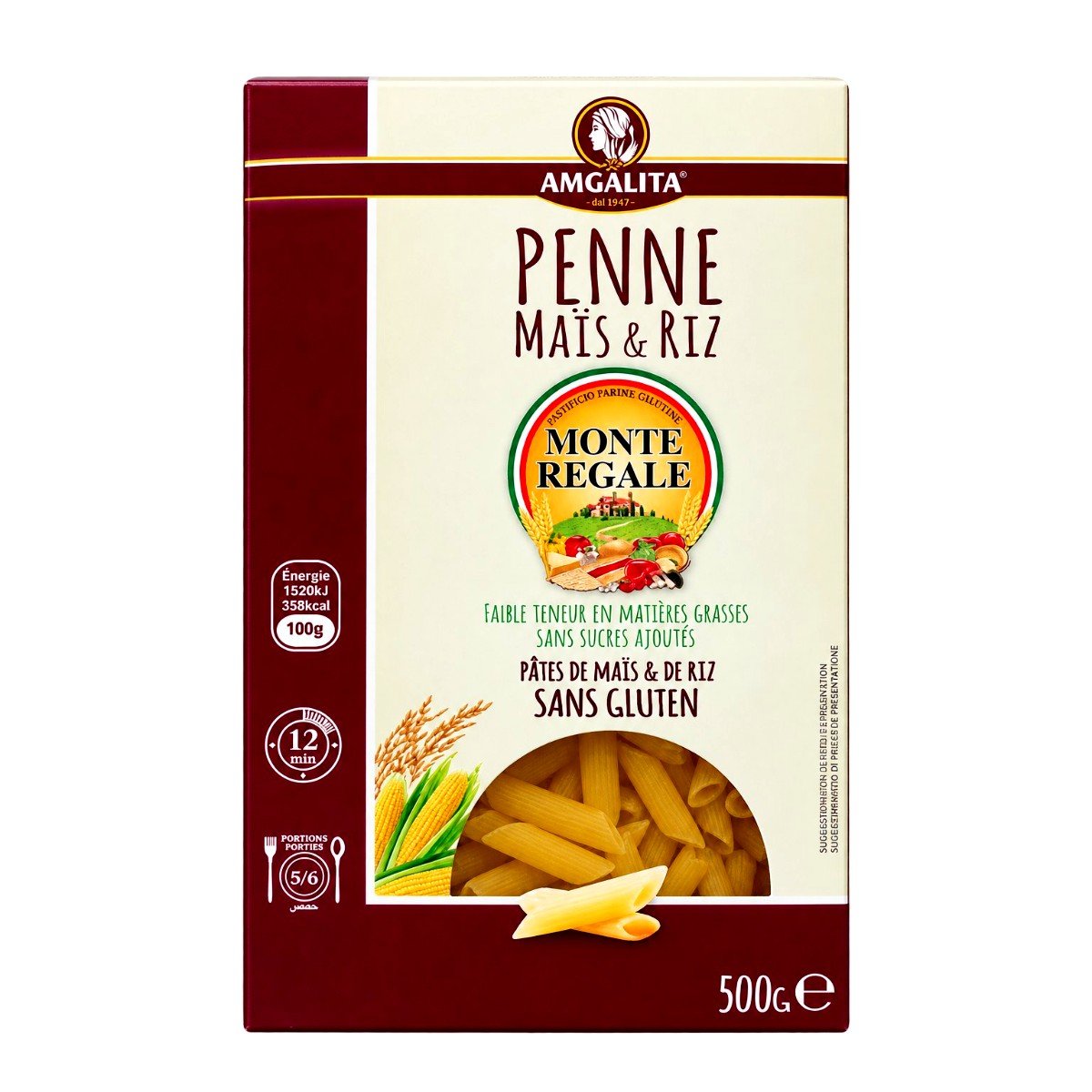Penne Maïs & Riz Monte Regale 500g – معكرونة الذرة والأرز بدون غلوتين