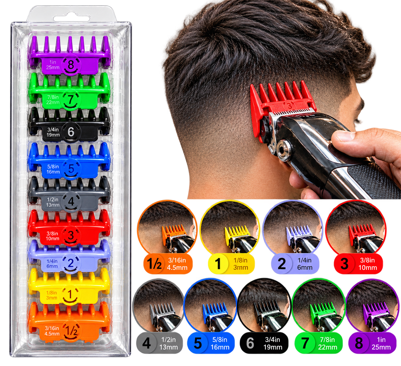 ✂️ طقم أمشاط ماكينة الحلاقة الاحترافي – 9 مقاسات