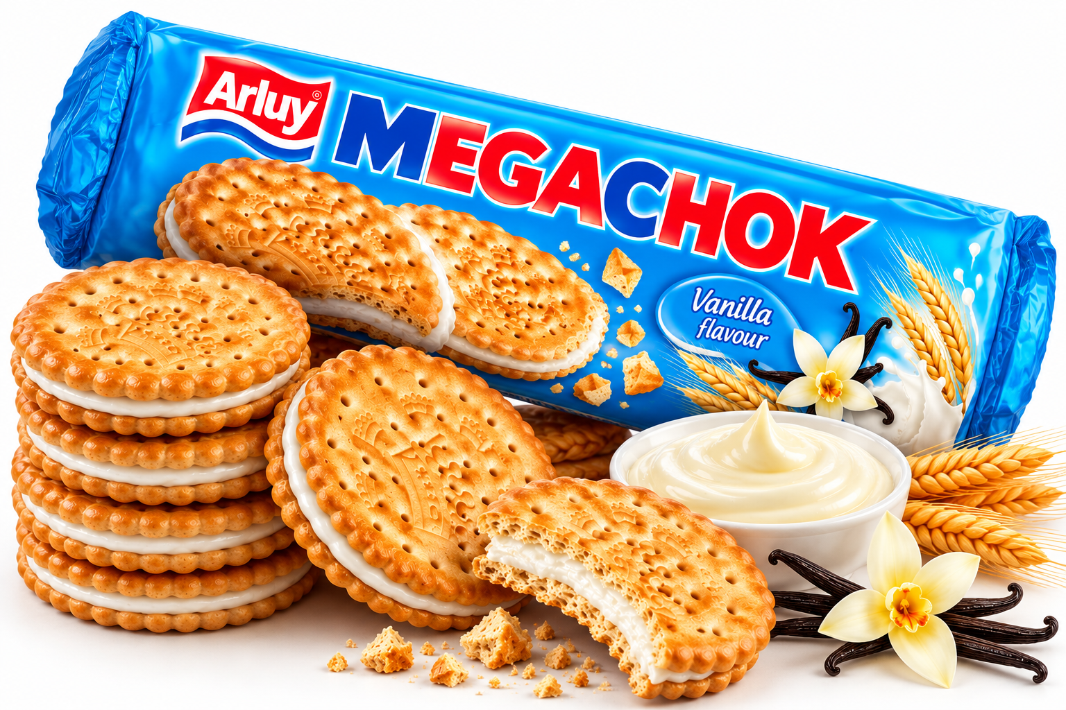 بسكويت Arluy Megachok بالفانيلا – محشو بكريمة الفانيلا