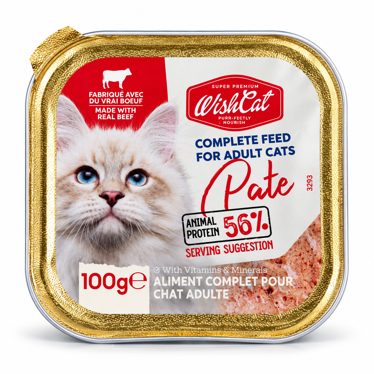 WishCat Pâté باللحم البقري للقطط البالغة – غذاء رطب متكامل 100 غرام